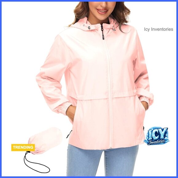 Jackets & Blazers - Waterproof Rain Jacket Lightweight Packable Hooded Windbreaker Polyester